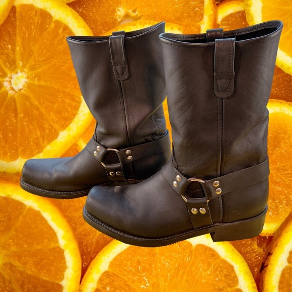 Mens‎ Double H Black Leather Motorcycle Harness Biker Boots Square Toe